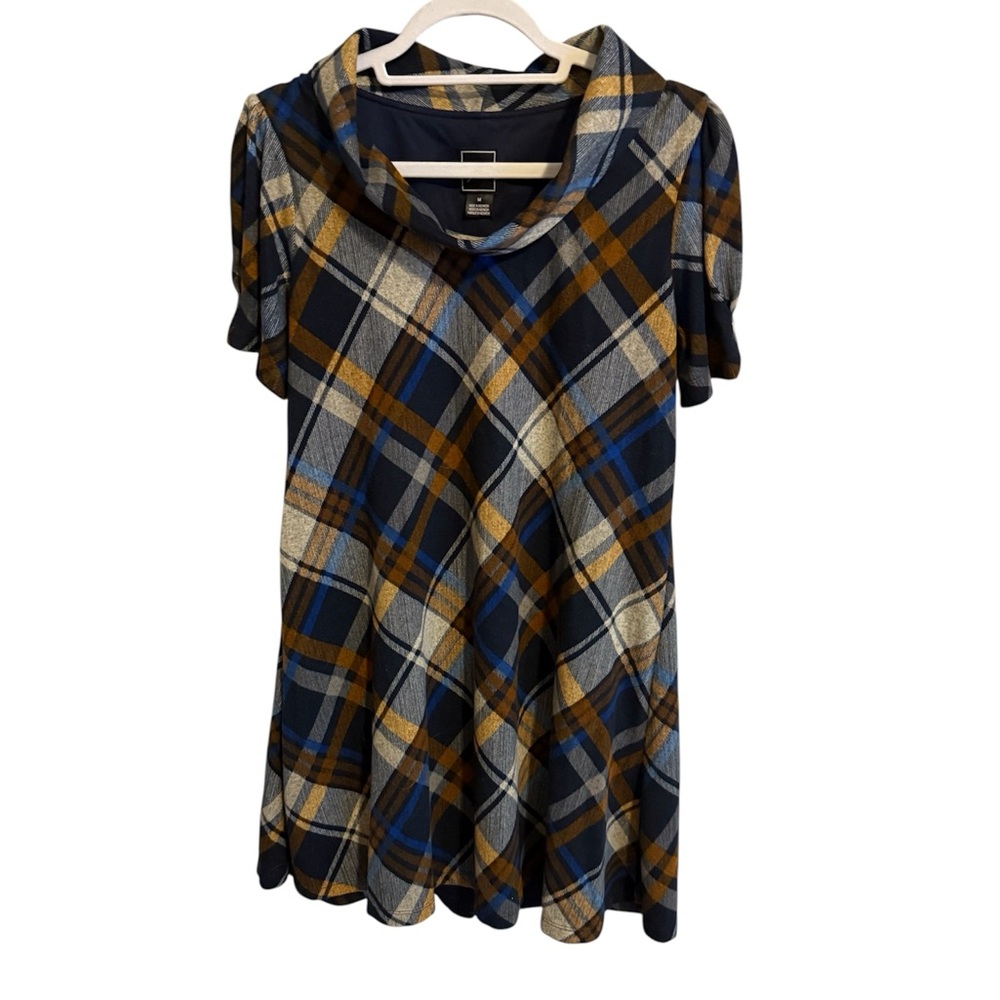 Plaid Cowl Neck Mini Dress